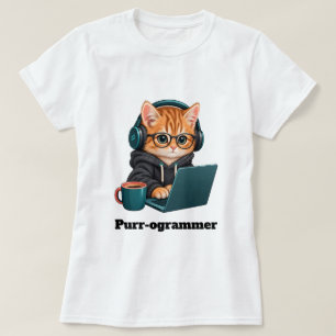 Funny Programmer Cat with Purr-ogrammer Pun T-Shirt