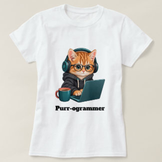 Funny Programmer Cat with Purr-ogrammer Pun T-Shirt