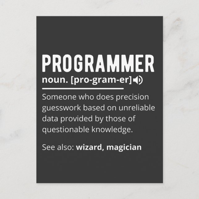 Funny Programmer Code Developer Meaning Definition Postcard (Front)
