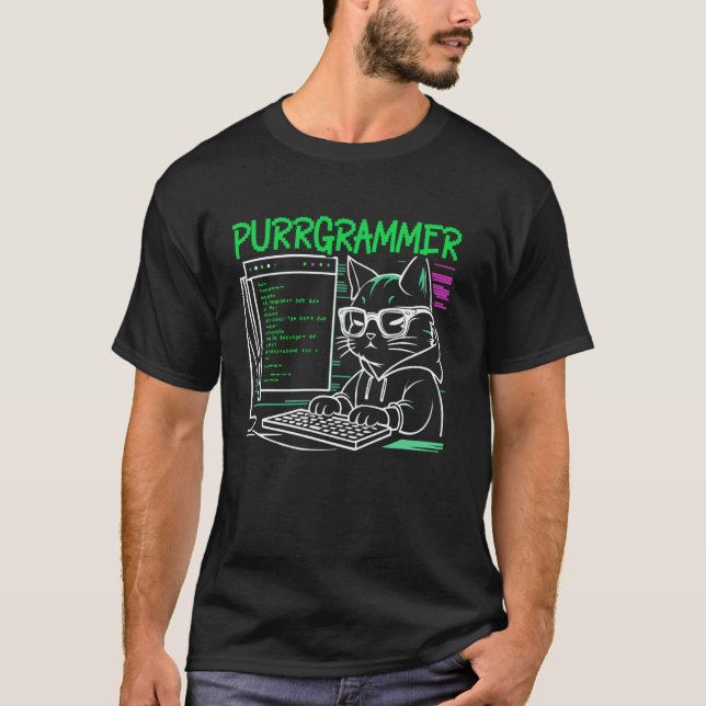 Funny Programmer Coder Computer Programming Cat Lo T-Shirt (Front)