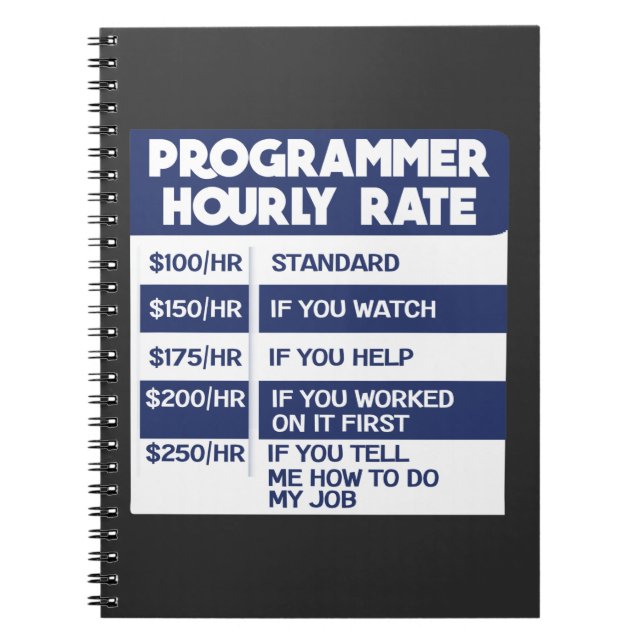 Funny Programmer Hourly Rate Computer IT Coder Notebook (Front)