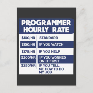 Funny Programmer Hourly Rate Computer IT Coder Postcard