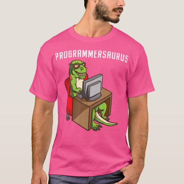 Funny Programmer T Rex Dinosaur Programming Coding T-Shirt (Front)
