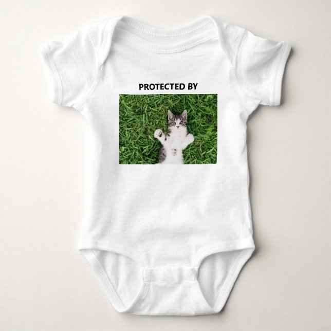 Funny Protected By Cat Photo Baby Bodysuit (Front)