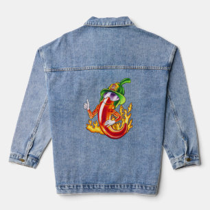 Funny Proud Firefighter Chilli On Fire Gives Thumb Denim Jacket