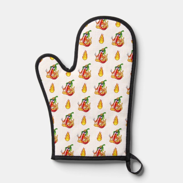 Funny Proud Firefighter Chilli On Fire Gives Thumb Oven Mitt (Front)