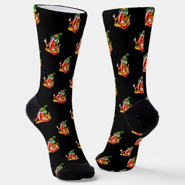 Funny Proud Firefighter Chilli On Fire Gives Thumb Socks (Angled)