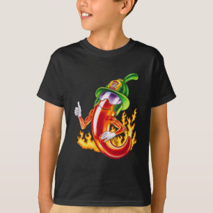 Funny Proud Firefighter Chilli On Fire Gives Thumb T-Shirt
