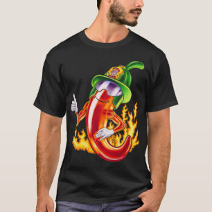 Funny Proud Firefighter Chilli On Fire Gives Thumb T-Shirt