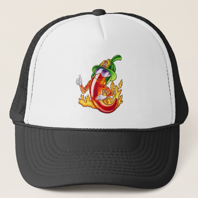 Funny Proud Firefighter Chilli On Fire Gives Thumb Trucker Hat (Front)