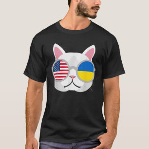 Funny Proud Ukrainian American Cat Ukraine USA Fla T-Shirt