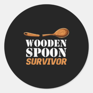 Funny Proud Wooden Son Survivor Men Women Toddler  Classic Round Sticker