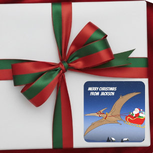 Funny Pterodactyl Santa Christmas Adventure Square Sticker
