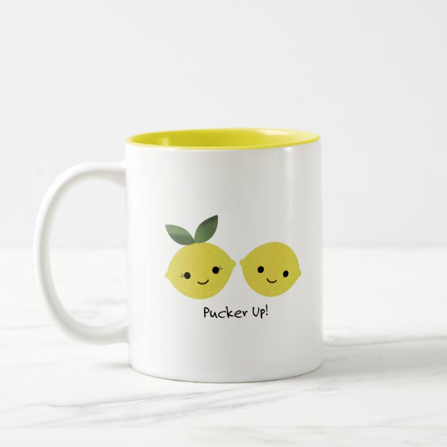 Funny Pucker Up Lemons Two-Tone Coffee Mug (Left)