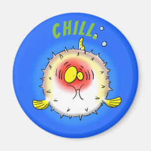 Funny puffer fish cartoon magnet