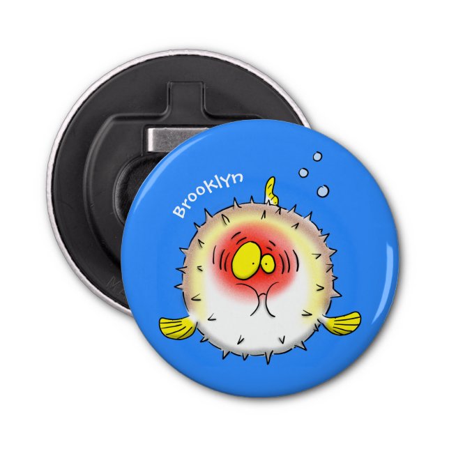 Funny puffer fish porcupine fish cartoon bottle opener (Front)