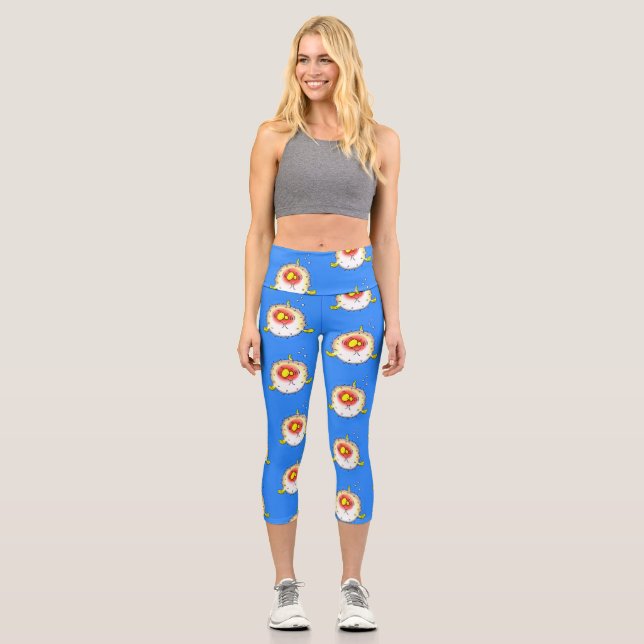 Funny puffer fish porcupine fish cartoon capri leggings (Front)