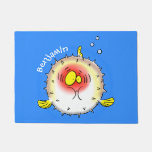 Funny puffer fish porcupine fish cartoon doormat
