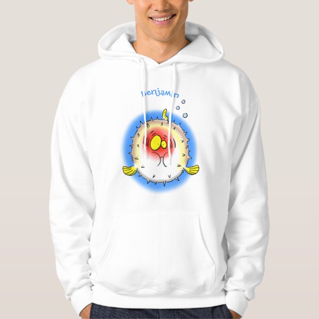 Funny puffer fish porcupine fish cartoon hoodie (Front)
