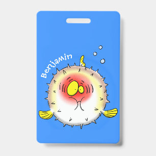 Funny puffer fish porcupine fish cartoon ID badge