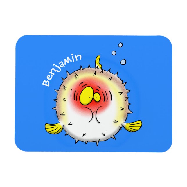 Funny puffer fish porcupine fish cartoon magnet (Horizontal)