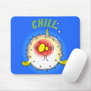 Funny puffer fish porcupine fish cartoon mouse pad
