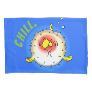 Funny puffer fish porcupine fish cartoon pillowcase
