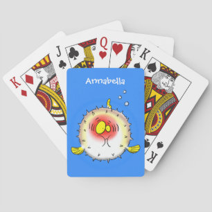 Funny puffer fish porcupine fish cartoon playing cards