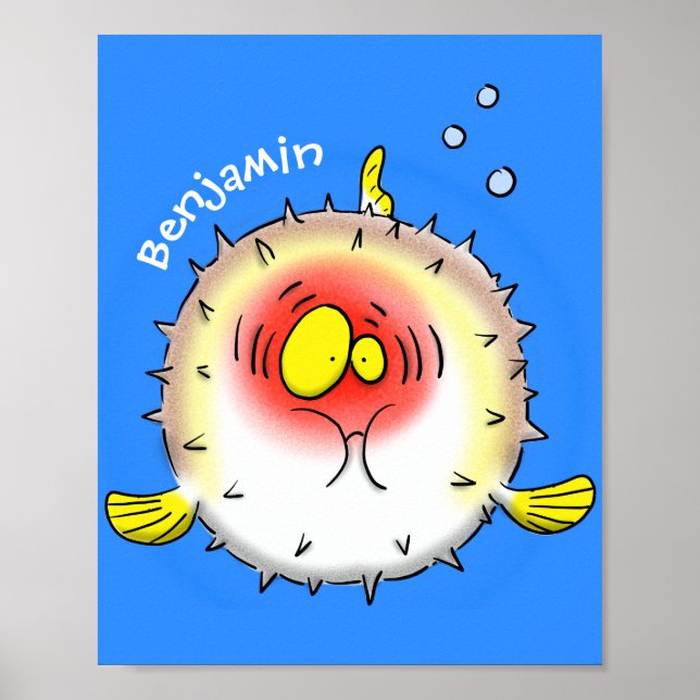 Funny puffer fish porcupine fish cartoon poster (Front)