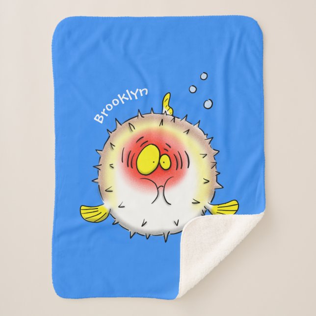 Funny puffer fish porcupine fish cartoon  sherpa blanket (Front)