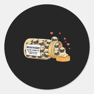 Funny Pug Anti Depressant Mom Dad Kids  Classic Round Sticker