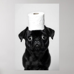 Funny Pug Bathroom Art Print, Toilet Paper Humor Poster