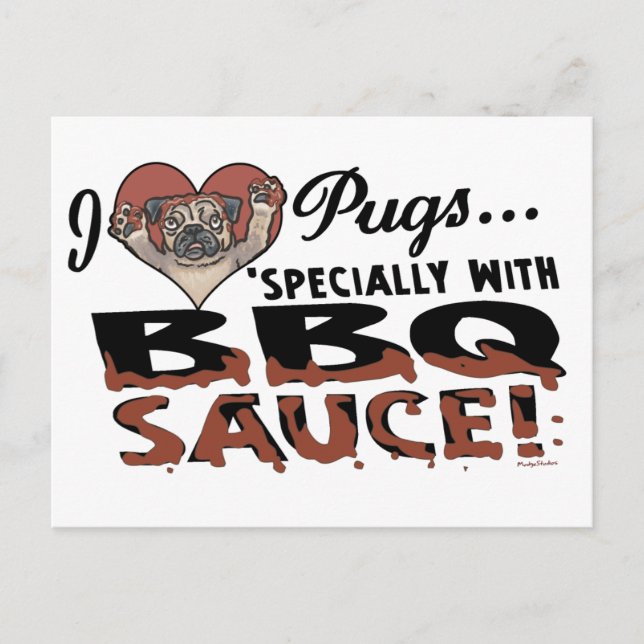 Funny Pug BBQ Postcard (Front)