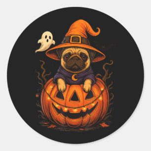 Funny Pug Breed Pet Halloween Pumpkins Halloween Classic Round Sticker