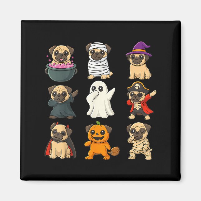 Funny Pug Breed Pet Halloween Pumpkins Halloween Magnet (Front)