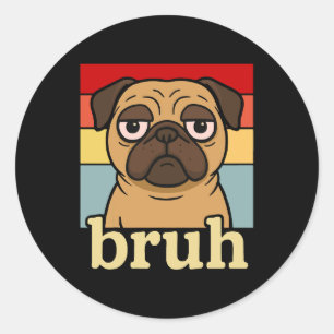 Funny Pug Bruh Silly Puppy Dog Lover Humour Classic Round Sticker