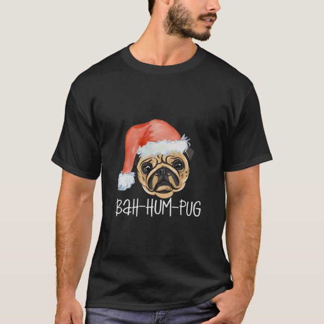 Funny Pug Christmas Dog Mom Dad Pajamas Oversized  T-Shirt (Front)