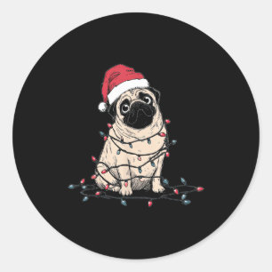 Funny Pug Christmas Graphics Dog Lights Lover Owne Classic Round Sticker