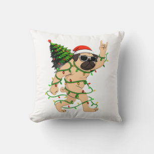 Funny Pug Christmas Lights Tree – Cute Xmas  Cushion