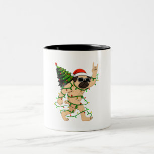 Funny Pug Christmas Lights Tree – Cute Xmas  Two-Tone Coffee Mug