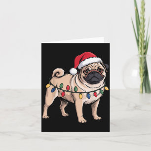 Funny Pug Christmas Santa Hat Xmas Lights  Card
