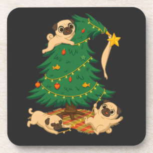 Funny Pug Christmas Tree Chaos Gift Coaster