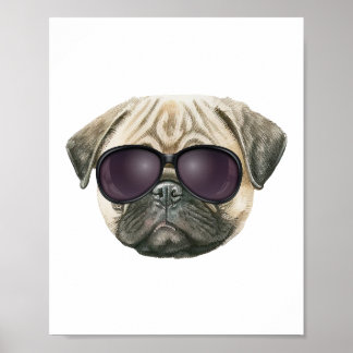 Funny pug, Cute french bulldog with glasses Poster