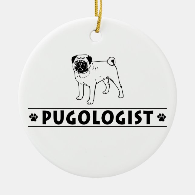 Funny Pug Dog Ceramic Tree Decoration (Front)