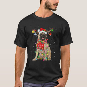 Funny Pug Dog Christmas Lights Antlers Xmas Pajama T-Shirt