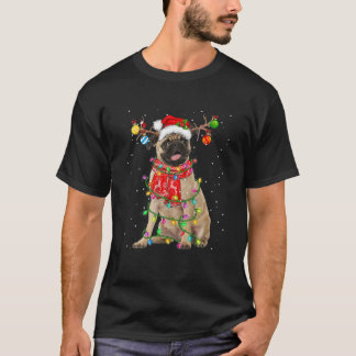 Funny Pug Dog Christmas Lights Antlers Xmas Pajama T-Shirt