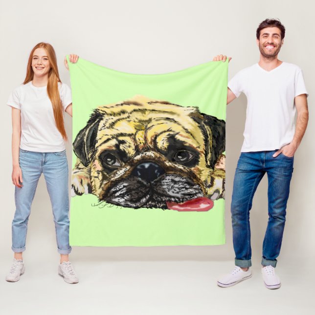 Funny Pug Dog Fleece Blanket - Your Colours (In Situ)
