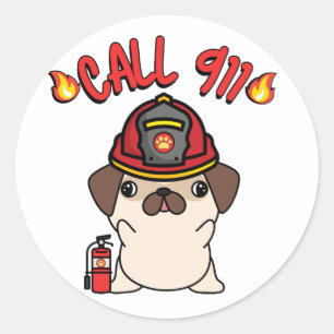 Funny Pug dog is a firefighter Classic Round Sticker