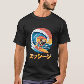 Funny Pug Dog Japanese Kanagawa Wave T-Shirt