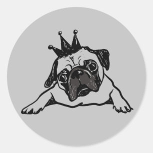 Funny Pug Dog King Queen Classic Round Sticker